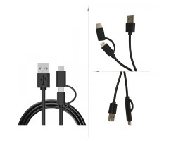 Adatkábel és töltő 2in1- micro USB+Type-c, 1m, Fekete